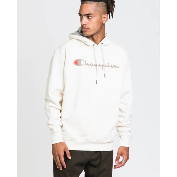 Champion Other - CHAMPION NEW Men's Powerblend Fleece Pullover Hoodie Script Logo Natural Medium